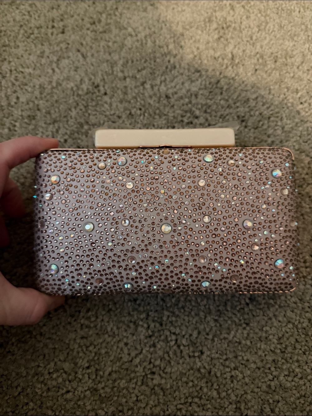Nine West Rose Gold Crystal-Embellished Minaudière Clutch